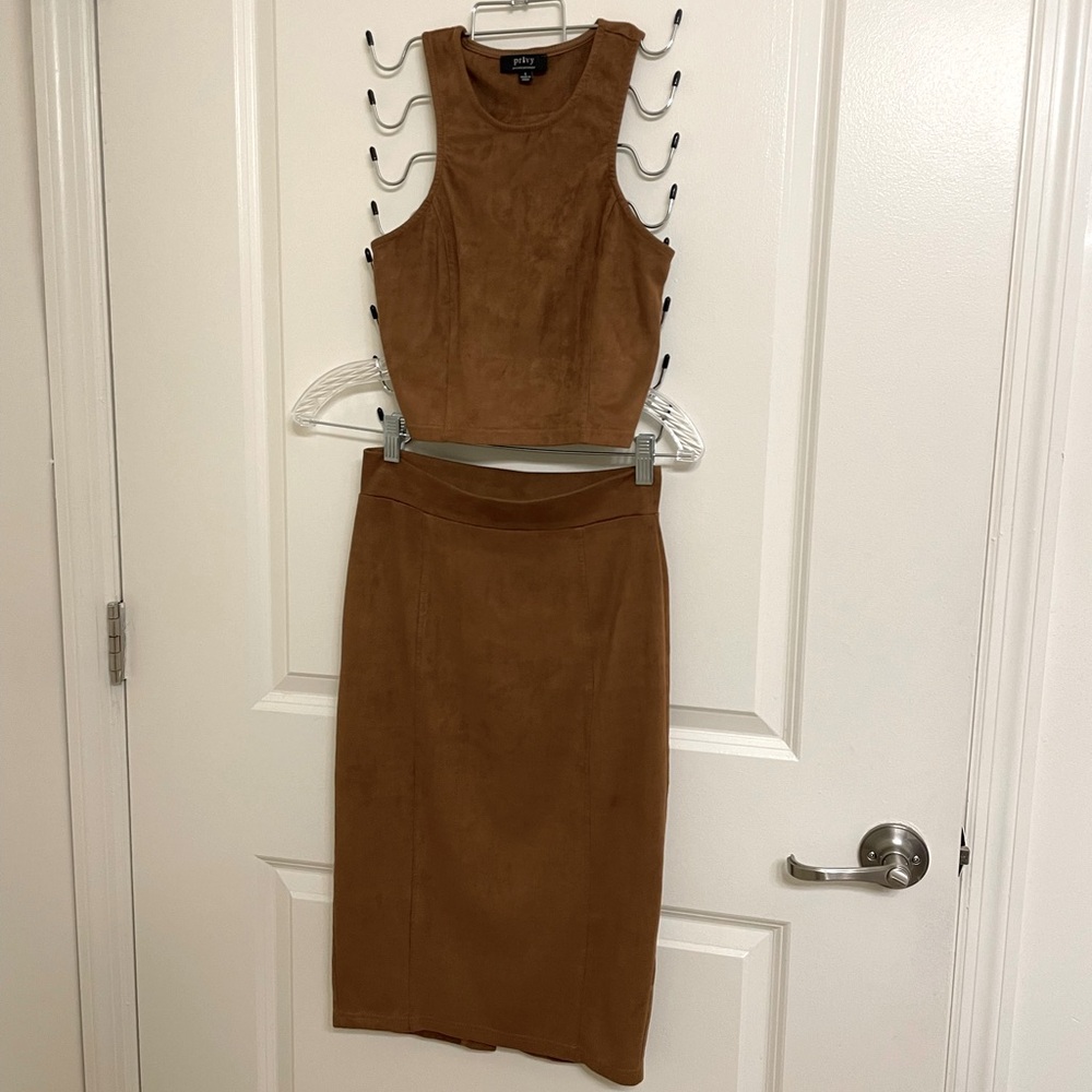 Faux Suede Midi Bodycon Skirt/Top Set